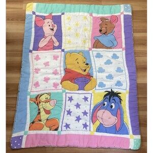 Vintage Disney Winnie The Pooh and Friends Quilted Baby Crib Blanket